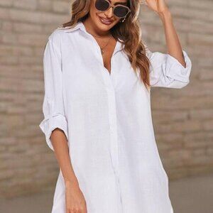Hotouch Women Boyfriend Shirts Button Down Long Cuffed Sleeve Blouse Collared XX